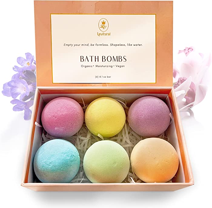 Levitural Bath Bombs, 6 pcs, Dead Sea Salt, Essential Oils, Relaxing and Tranquility Organic Aromatherapy - Mother's Day Gift