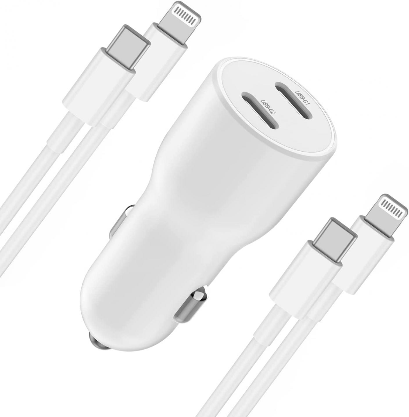 [Apple MFi Certified] USB C Car Charger, LOFPYE 40W Dual USB C Port Power Delivery iPhone Car Fast Charger Adapter with 2 Pack Type C to Lightning Charging Cable for iPhone 14/13/12/11/iPad/Air Pods