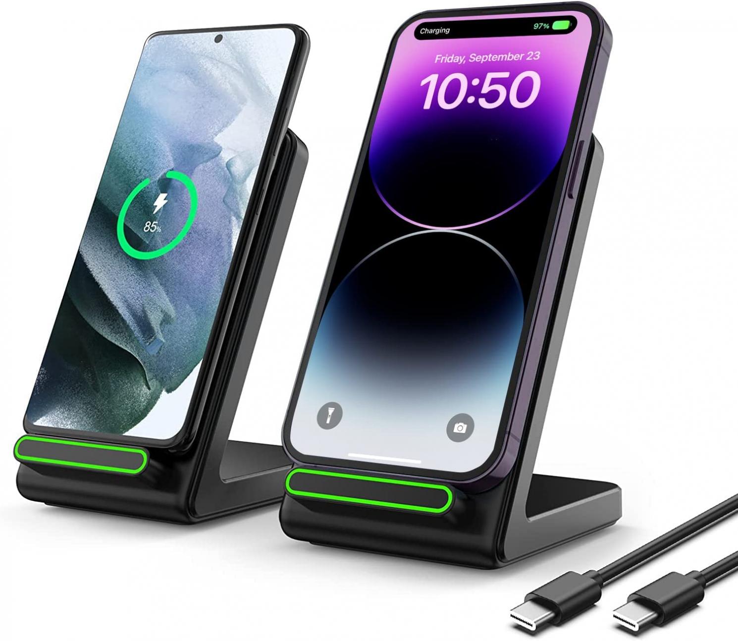 GEEKERA Wireless Charger, 2 Pack Wireless Phone Charger for Apple iPhone 14,13, 12,11, Pro, Pro Max, Mini, X, Xr, Wireless Charger Stand for Samsung GalaxyS22/S21/S20/S10/S9/S7(Not Include Adapter)