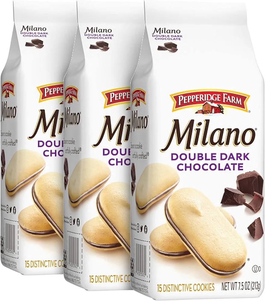 Pepperidge Farm Milano Cookies, Double Dark Chocolate, 7.5 Ounce (Pack of 3)