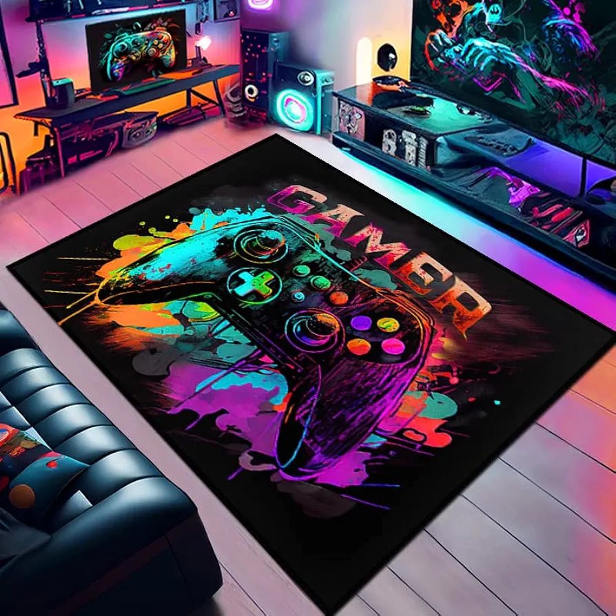 Gaming Rug with Colorful Game Controller Design for Game Room, Gaming Room Boys' Bedroom 36x24 inches