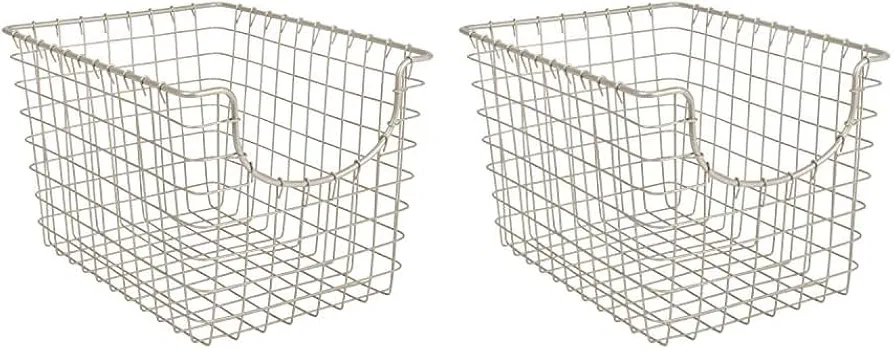 Spectrum Diversified Scoop Wire Basket, Vintage-Inspired Steel Storage Solution for Kitchen, Pantry, Closet, Bathroom, Craft Room & Garage, Small, Satin Nickel (Pack of 2)