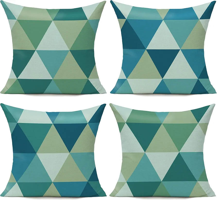 All Smiles Teal Outdoor Throw Pillow Covers 16x16 Set of 4 Colorful Fun Aesthetic Mid Century Modern Home Décor Boho Summer Cushion Cases for Patio Furniture Couch Living Room,Geometric