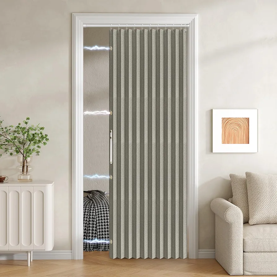 100% Blackout Fabric Folding Door Curtain with Magnetic Closure - Accordion Style for Sliding Doors, Closets,Wardrobe and Temporary Door Solutions Doorway Curtains（W42 x L78, Grey 1 Panel）