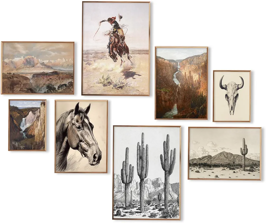 Western Decor Vintage Southwestern Wall Art,Farmhouse Wall Decor Western Cowboy Pictures,Boho Ranch Desert Western Wall Decor Aesthetic,Southwestern Artwork Prints for Western Bedroom Bathroom Decor,Unframed