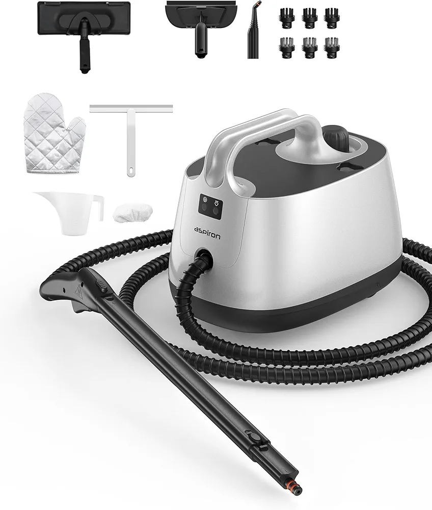 Steam Cleaner, Aspiron Upgrade Steamer with 21 Accessories, Portable Multipurpose Steam Cleaner, Quick Heating,1.5L Capacity, Heavy Duty Steam Cleaner Carpet and Upholstery, Floors, Tiles, Car, Grey