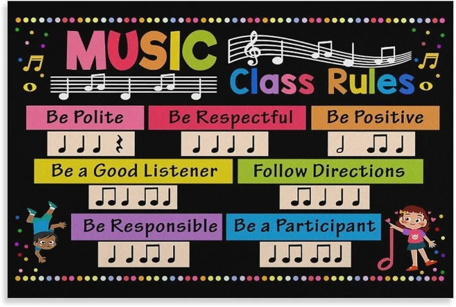 generic Teacher Music Class Rules Poster Classroom Posters Canvas Wall Art Picture Prints Wallpaper Family Living Room Decor Posters 16x24inch(40x60cm), Unframe-style