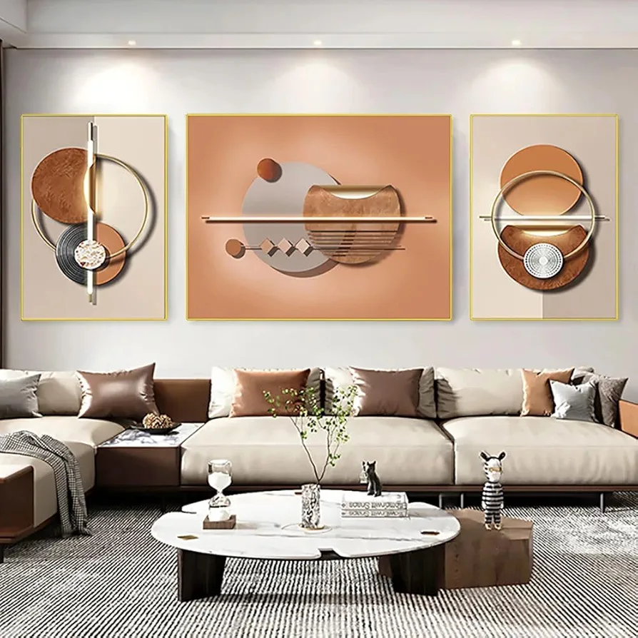 homary Abstract Wall Art Modern Canvas Wall Art Set of 3 Geometric Print Painting with Frame Wall Decor for Living Room