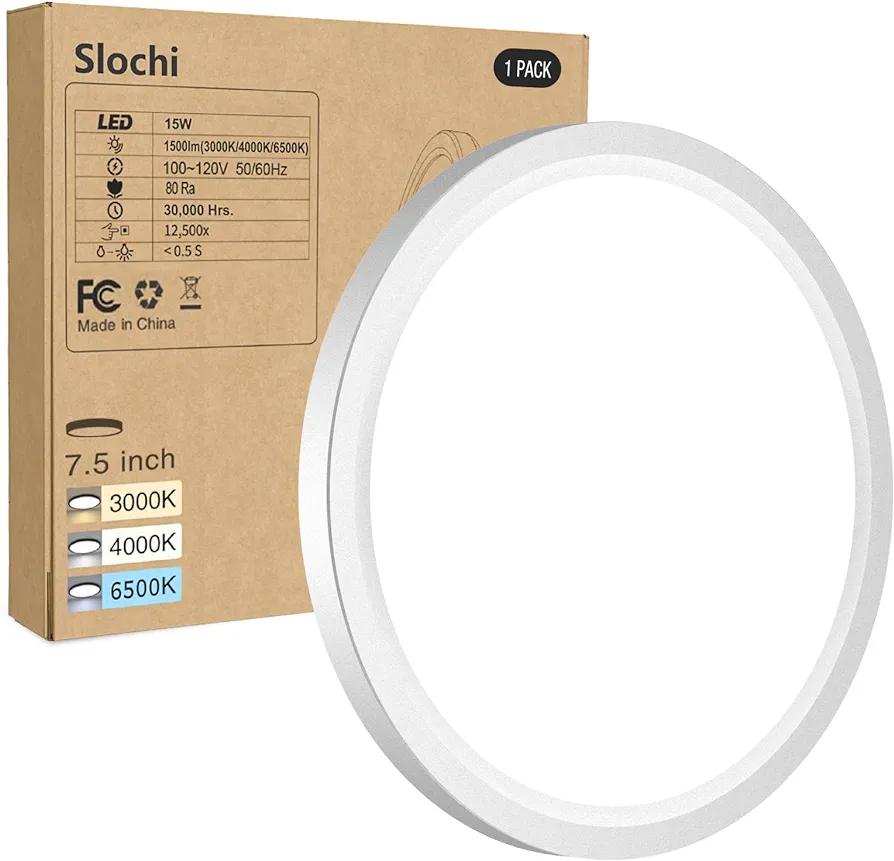 slochi Flush Mount Ceiling Light Fixtures - 3000K-4000K-6500K & 100W Equivalent Flat led Lights for Room Ceiling,Ultra Thin Round White Ceiling Lights for Living Room,Bedroom,Kitchen,Bathroom,Hallway