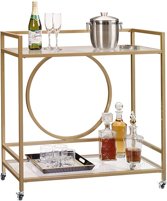 Sauder International Lux Bar Cart, Satin Gold Finish