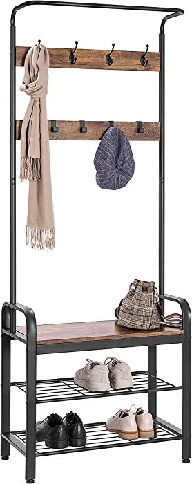 VIVOHOME 3-in-1 Entryway Hall Tree, Heavy Duty MDF Stand Coat Rack with Storage Bench, Industrial Wood Furniture with Stable Metal Frame, 8 Hooks