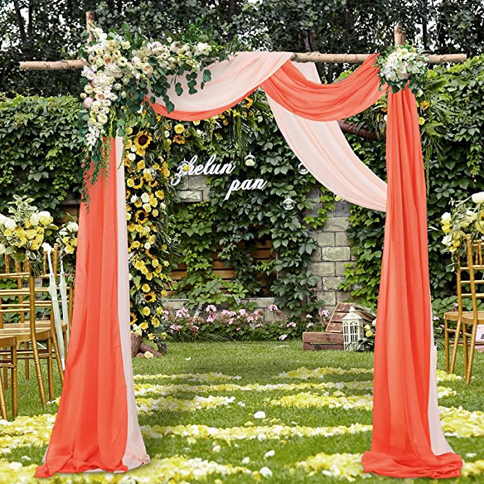 Chiffon Wedding Arch Fabric Drapes Orange & Peach Semi Sheer Chiffon Fabric Drapery 29" By 6 Yards Long Chiffon Wedding Arch Draping Party Ceremony Arch Stage Decorations Sheer Chiffon Fabric Drapes Wedding