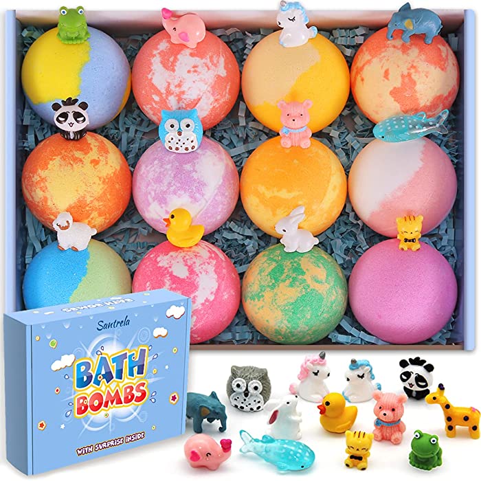 Bath Bombs for Kids with Toys Inside for Girls Boys - 12 Pack Organic Bubble Bath Fizzies Bomb, Gentle and Kids Safe, Ideal Gift for Easter Eggs Stuffers Birthday Christmas