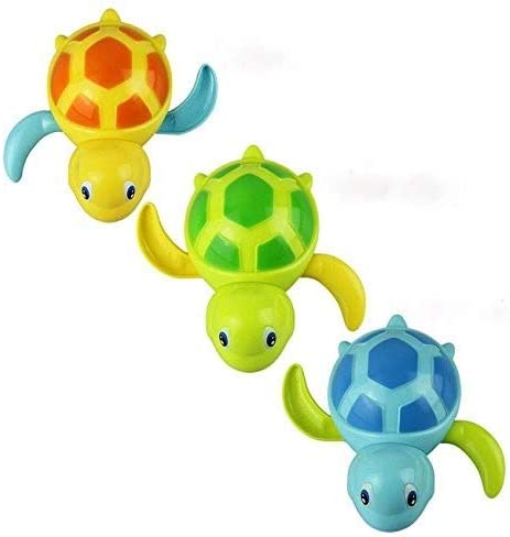 D'Design Set of 3 Baby Bathtub Wind up Turtle Toys Fun Multi Colors Swimming Bath tub, Beach, Pool Playset for Boys and Girls