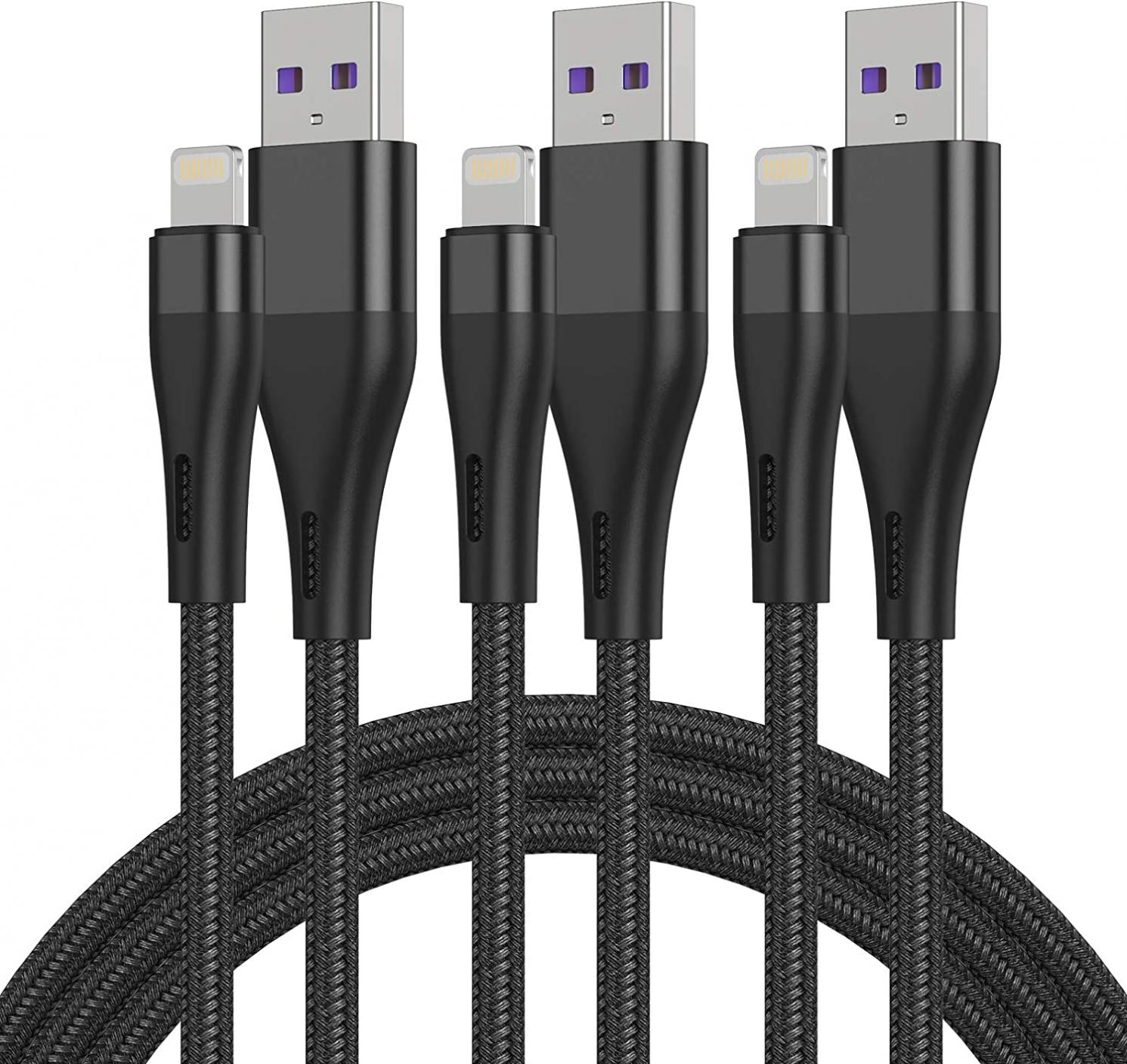 Long iPhone Charger 10FT/3Pack Lightning Cable,[MFi Certified] 10 Foot iPhone Cord Braided Charging USB Cables for iPhone 11/11Pro/11Max/X/XS/XR/XS Max/8/7/6/5S/SE/iPad Mini Air/Black