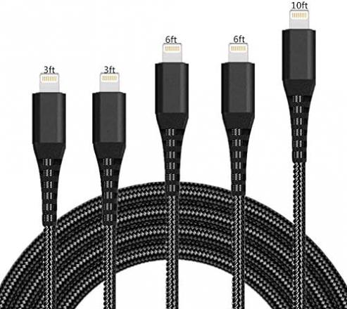 iPhone Charger Cable Lightning Cable SHARLLEN 5 Pack [3FT/3FT/6FT/6FT/10FT] Nylon Braided Lightning Cord Fast Long Cords iPhone Charging Cable Compatible/XS/Max/X/8 Plus/8/7/7P/iPad/iPod Black