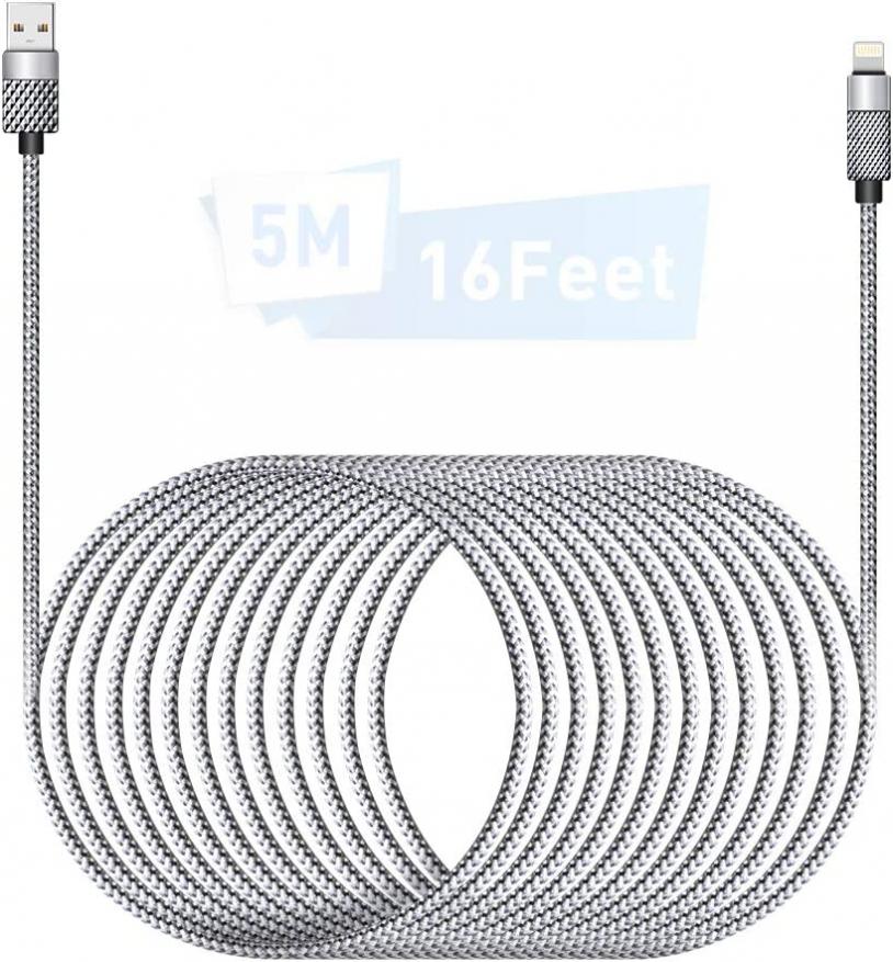 [MFi Certified] iPhone Charger 16FT/5M Lightning Cable Extra Long iPhone Charging Cord Nylon Braided Fast Apple Charger Cable iPhone 12 11 Pro X XS Max XR/8 Plus/7 Plus/6/6s Plus/5s /5c/Pad Mini Air