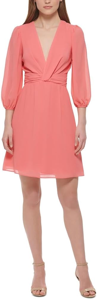 Vince Camuto Chiffon Twist Front Balloon Sleeve Fit-and-Flare