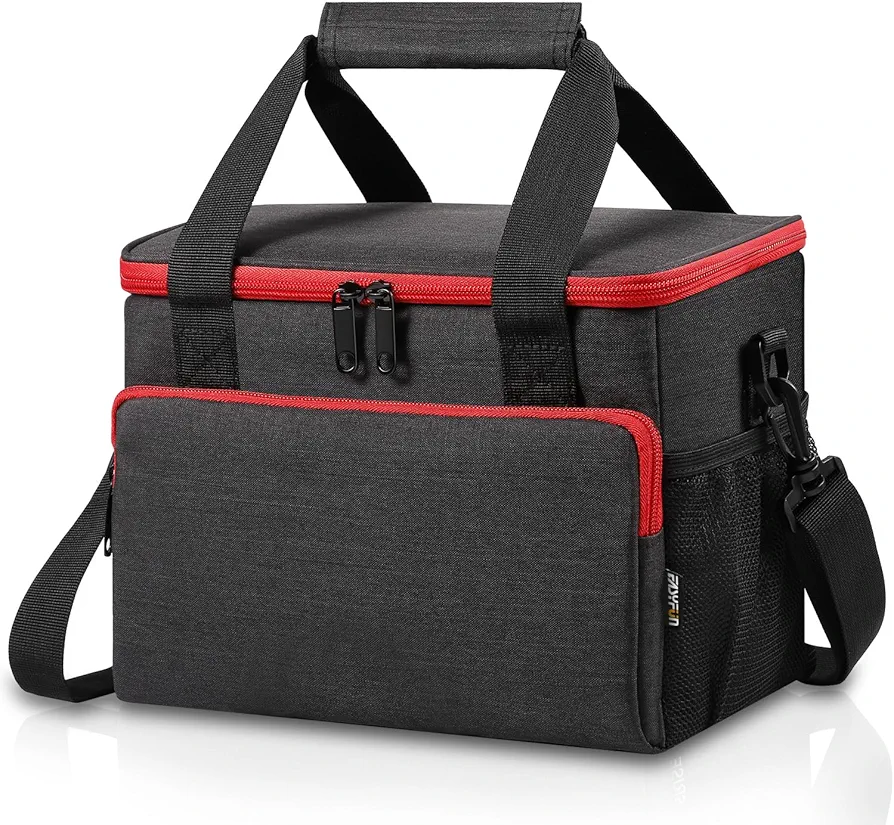 Adult Lunch Box for Men & Women Insulated Lunch Bag with Adjustable Shoulder Strap, Leak Proof Reusable Lunch Cooler Tote Bag for Office, Work, Picnic and Outdoor (Black)