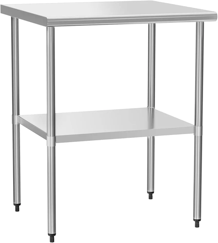 Stainless Steel Table for Prep & Work 30" X 30" inches with Adjustable Shelf, Commercial Workstations, Utility Table in Kitchen Garage Laundry Room Outdoor BBQ