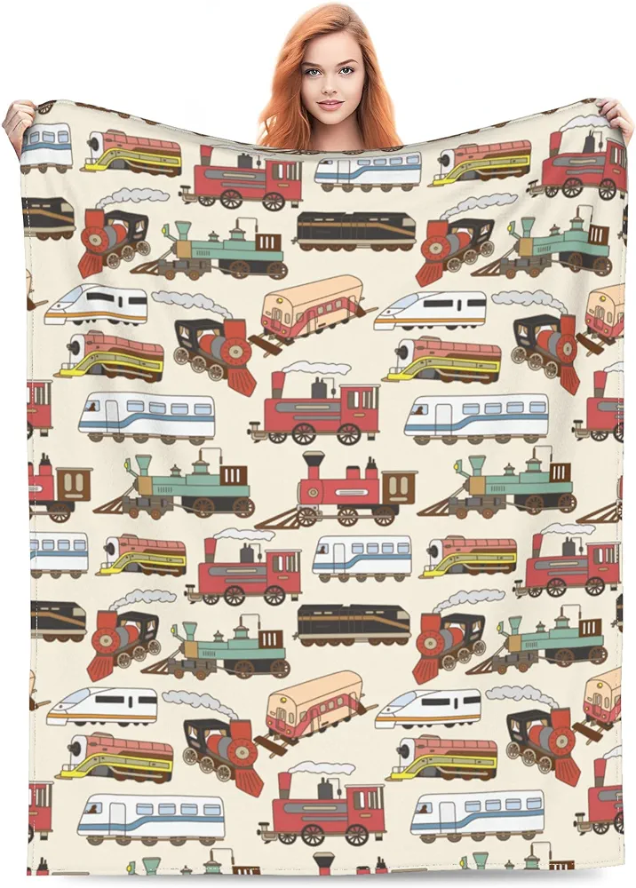 Cute Train Blanket Gifts for Kids Boys for Bed Living Room Bedding Couch Soft Lightweight Warm Cozy Funny Trains Car Throw Blankets Birthday Decor 50x60in All Seasons