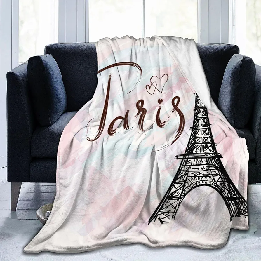 Paris Eiffel Tower Pattern Blanket, Soft Blankets Flannel Bed Throw Cozy Lightweight Plush Gifts for Women Girls Sofa Couch Bedroom Living Rooms Warm All Season, Home Decor, 60"x50"