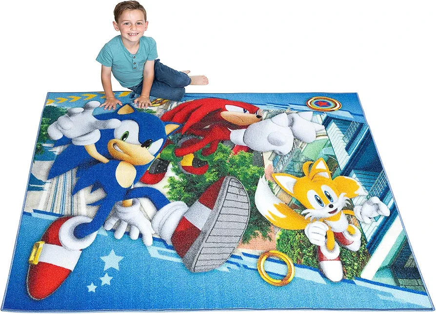 Franco Kids Room Non Slip Area Rug, 69 in x 52 in, Sonic The Hedgehog, Anime