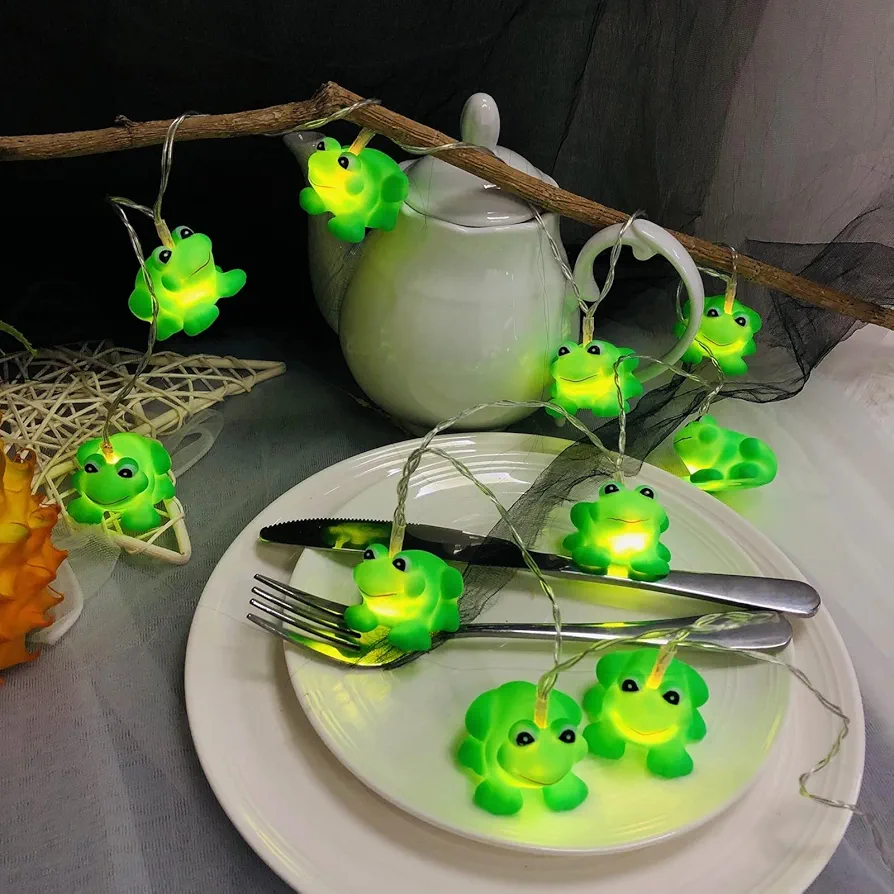 Cute Frog Night Lights Frog String Lights Battery Operated Bedroom Frog Fairy Lights for Children Bedroom Home Holiday Decortion (A-Frog, 1.65m/10LED)