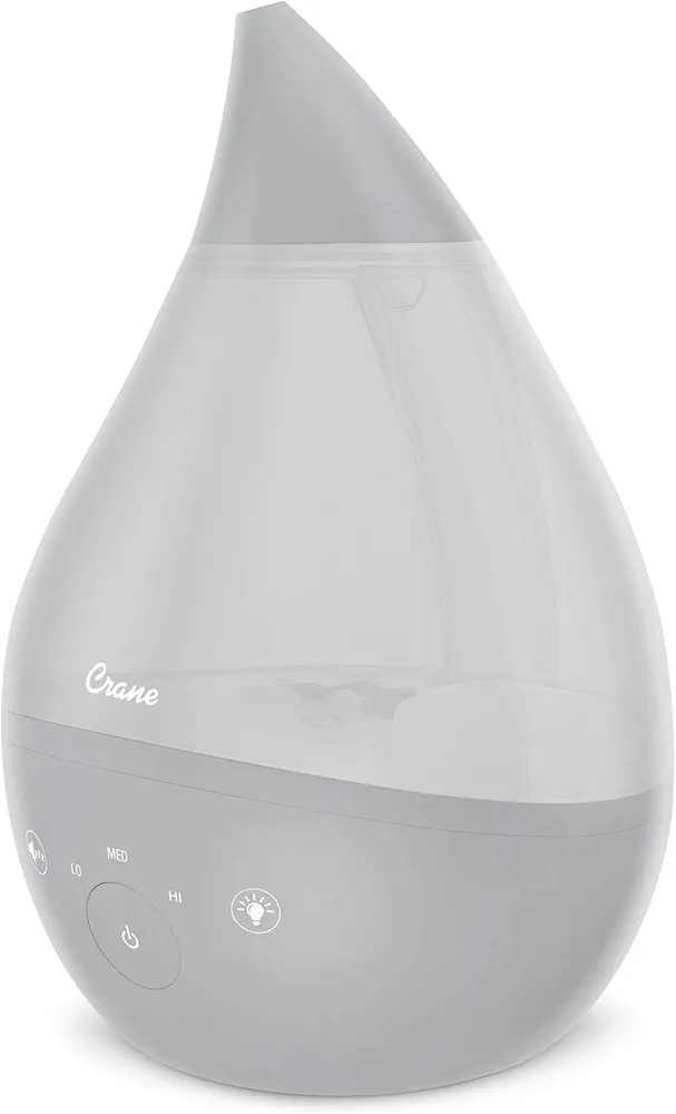 Crane Ultrasonic Humidifiers for Bedroom and Office, 1 Gallon 4-in-1 Cool Mist Air Humidifier for Large Room and Home, Humidifier Filters Optional, Grey