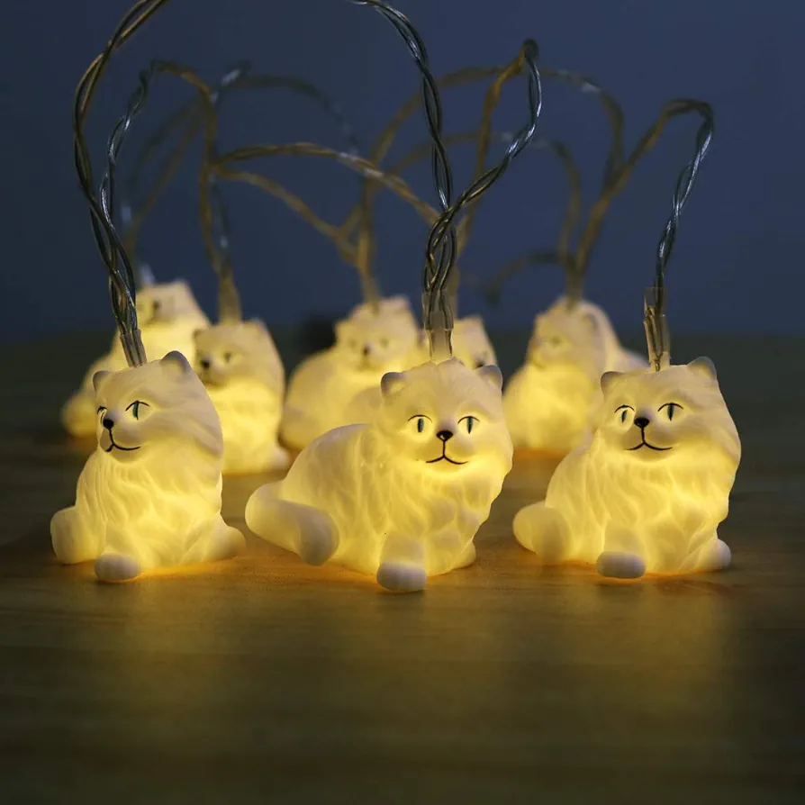 Persian Cat String Lights,5ft/1.5M 10 LEDs Battery Powered Cute Animal String Lights for Home Party,Children Bedroom,Children Room,Library or Any Kids Party Decoration.