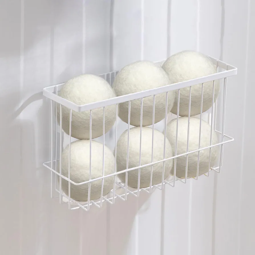 Magnetic Dryer Ball Holder for Laundry Room Dryer Ball Organization, Magnetic Lint Bin for Laundry Room Wool Dryer Ball Organizer, Iron Dryer Ball Container for Laundry Room Storage（White）