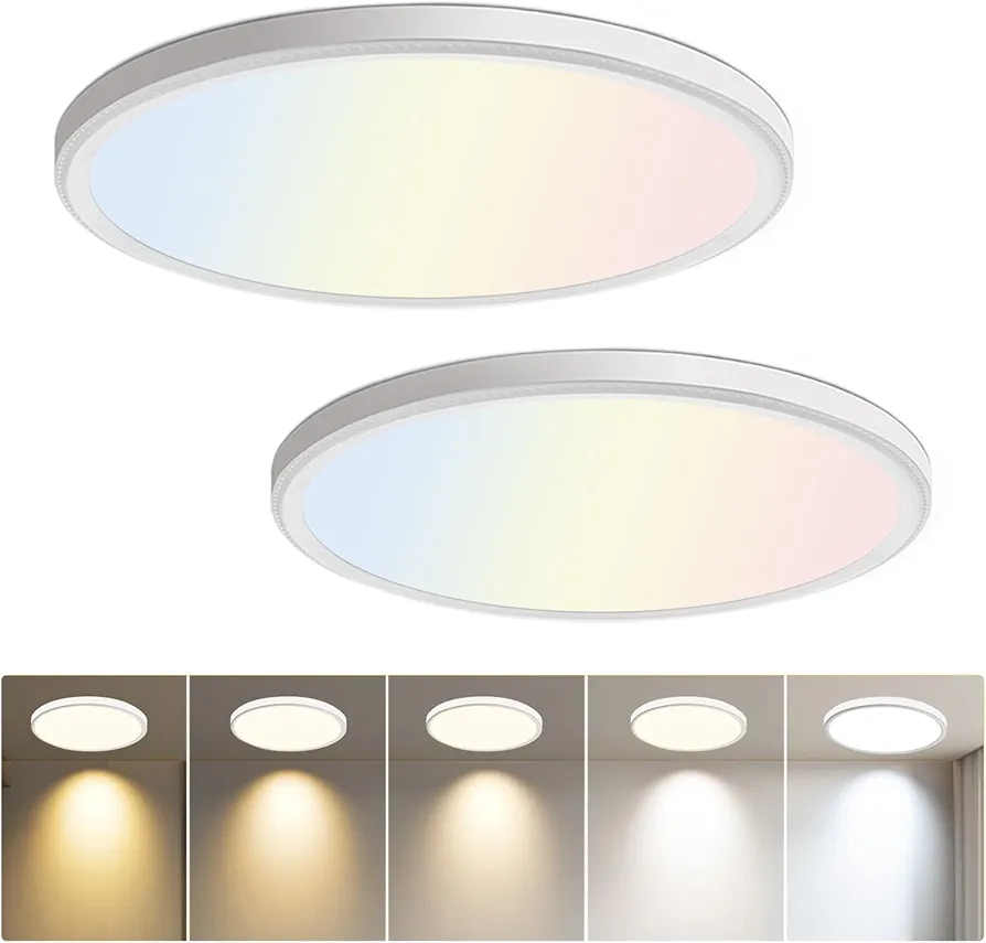 2 Pack 3200lm LED Flush Mount Ceiling Light 12 Inch, 5CCT Adjustable,Super Slim 0.87 inch led Ceiling Light Fixture for Bedroom, Living Room, Dining Room (White, 2-Pack)