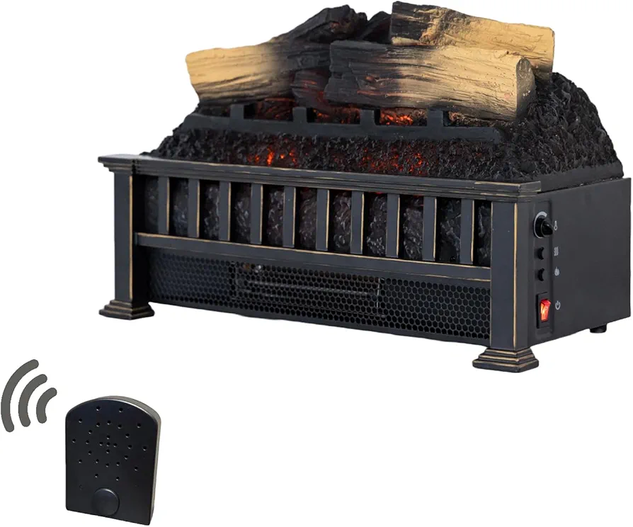 Country Living 20 inch Electric Log Set | 400 Sq Ft Heater - Faux Logs Insert with Infrared Flames for Existing Fireplaces + Fireplace Crackler Sound Maker | Remote Control Included