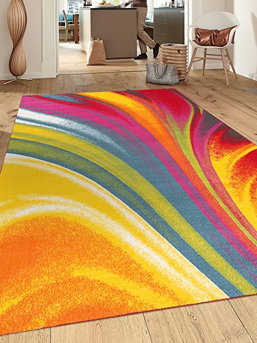 Modern Contemporary Waves Non-Slip (Non-Skid) Area Rug 5 X 7 (5' 3" X 7' 3") Multi