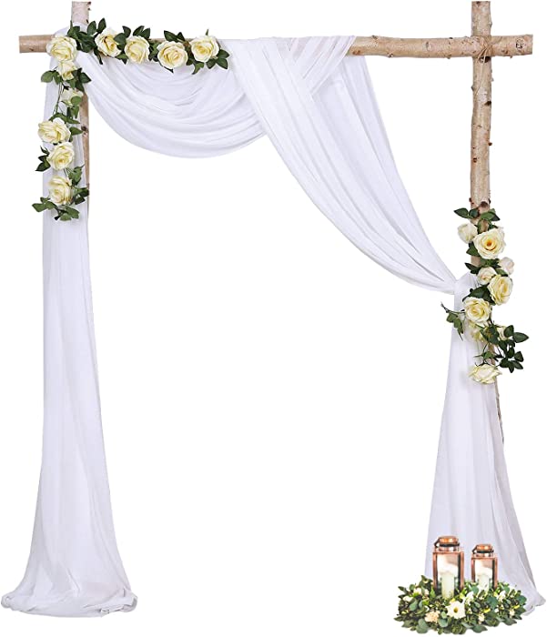 Wedding Arch Drapes 6 Yards White Sheer Backdrop Curtain 2 Panel Chiffon Fabric Drapery for Arbor Wedding Archway Ceremony Party Ceiling Decor Backdrop