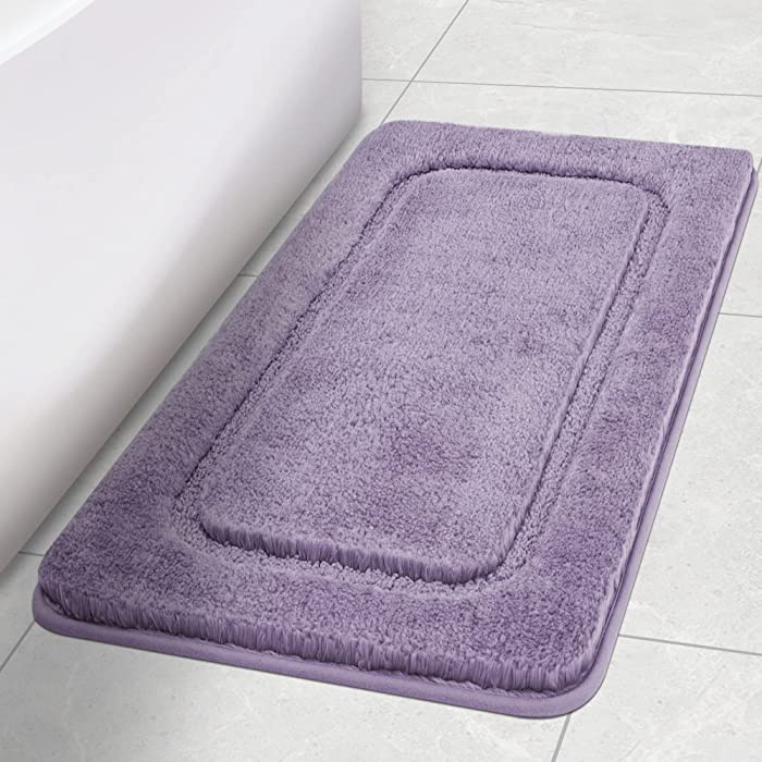 SMARTAKE Bathroom Rug Mat, 24 x 36 Inches, Non-Slip Bath Floor Mat, Thick Bathroom Rugs, Water Absorbent Ultra Soft Shower Carpet Rug, Machine Washable, for Bathroom, Tub, Shower (Light Purple)