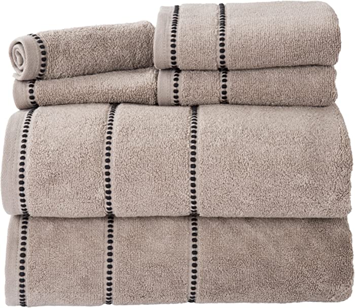 Luxury Cotton Towel Set- Quick Dry, Zero Twist and Soft 6 Piece Set With 2 Bath Towels, 2 Hand Towels and 2 Washcloths By Lavish Home (Taupe / Black)