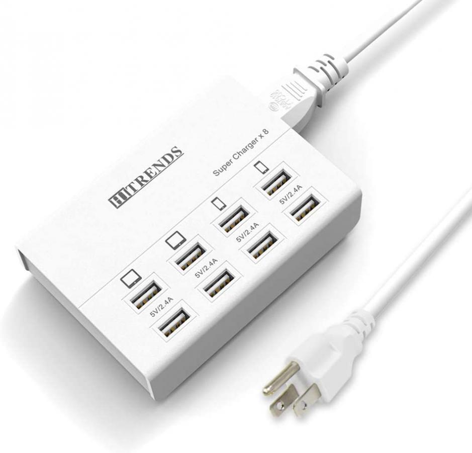 USB Charger, HITRENDS 8 Ports Charging Station 60W/12A Multi Port USB Charging Hub for Multiple Devices (5ft Cord, White)