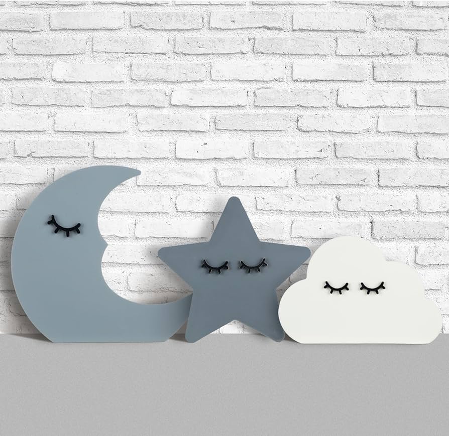 3 Pcs Moon Stars and Cloud Celestial Nursery Decor Bohemian Wood Nursery Shelves Decoration Wooden Nordic Boho Baby Nursery Wall Decor for Bedroom Wedding Baby Shower Boys Girls Kids