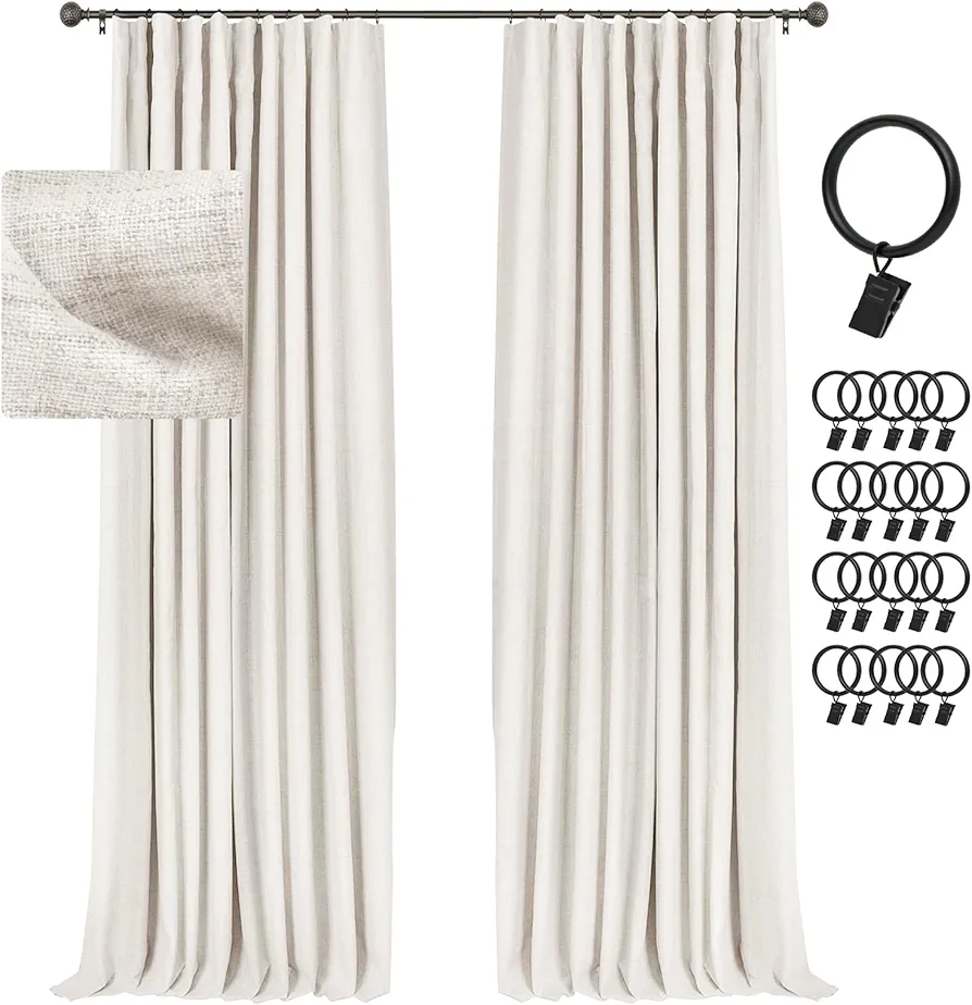 INOVADAY 100% Black Out Curtains 95 Inches Long, Thermal Insulated Linen Blackout Curtains for Bedroom 95 Length, Farmhouse Curtains & Drapes for Living Room - Beige, W50 x L95