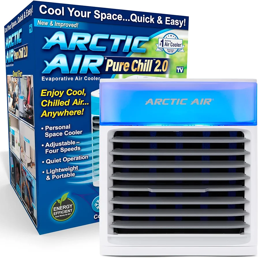 Arctic Air Pure Chill 2.0 Evaporative Air Cooler by Ontel - Powerful, Quiet, Lightweight and Portable Space Cooler with Hydro-Chill Technology For Bedroom, Office, Living Room & More,Blue