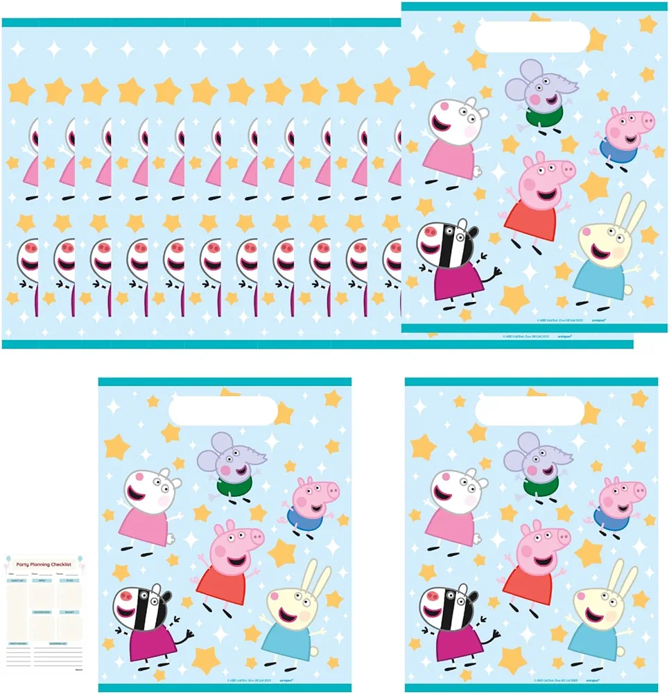 Unique Peppa Pig Party Favor Bags Pack - 16 Peppa Pig Goodie Bags, Checklist - Peppa Pig Party Decorations, Birthday Party Supplies, Officially Licensed