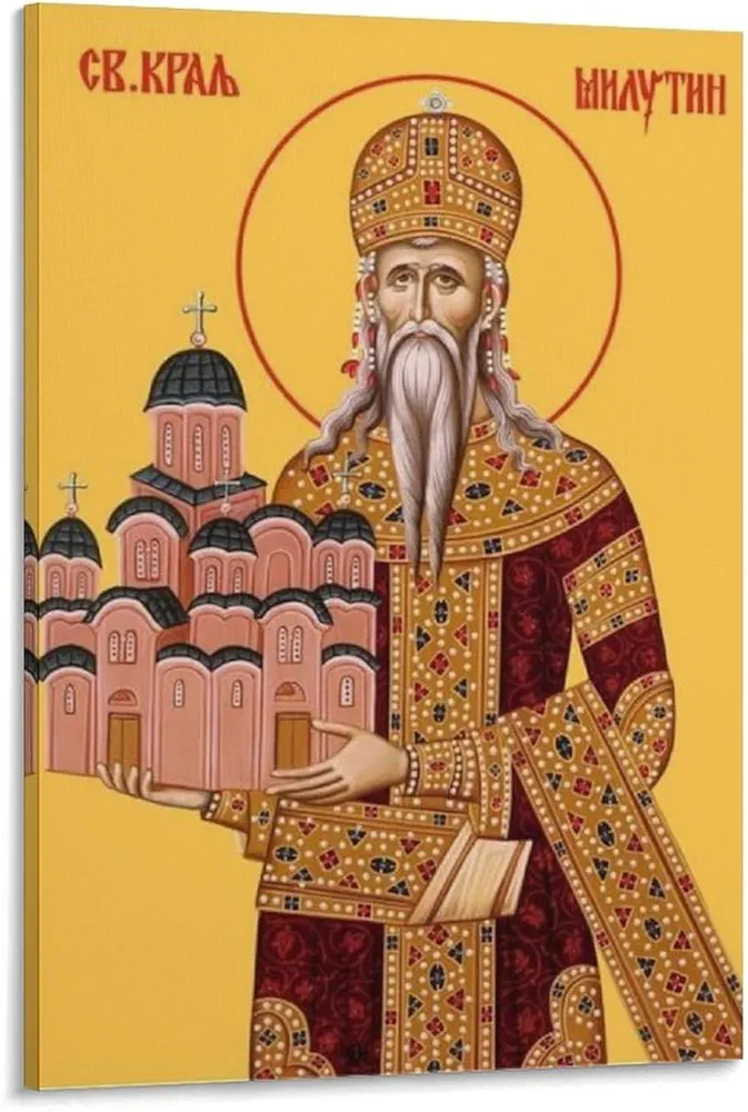 Serbian King Stefan Milutin Poster Painting, Orthodox Icon Serbian Wall Art Decoration Canvas Print Poster Decorative Painting Canvas Wall Art Living Room Posters Bedroom Painting 24x36inch(60x90cm)