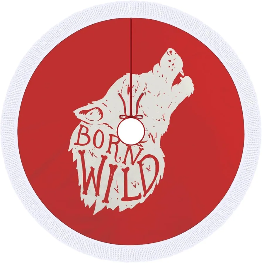 Born Wild Wolf Head Christmas Tree Skirt Mat Party Decorations Indoor Outdoor Living Room Home Decor 36"x36"