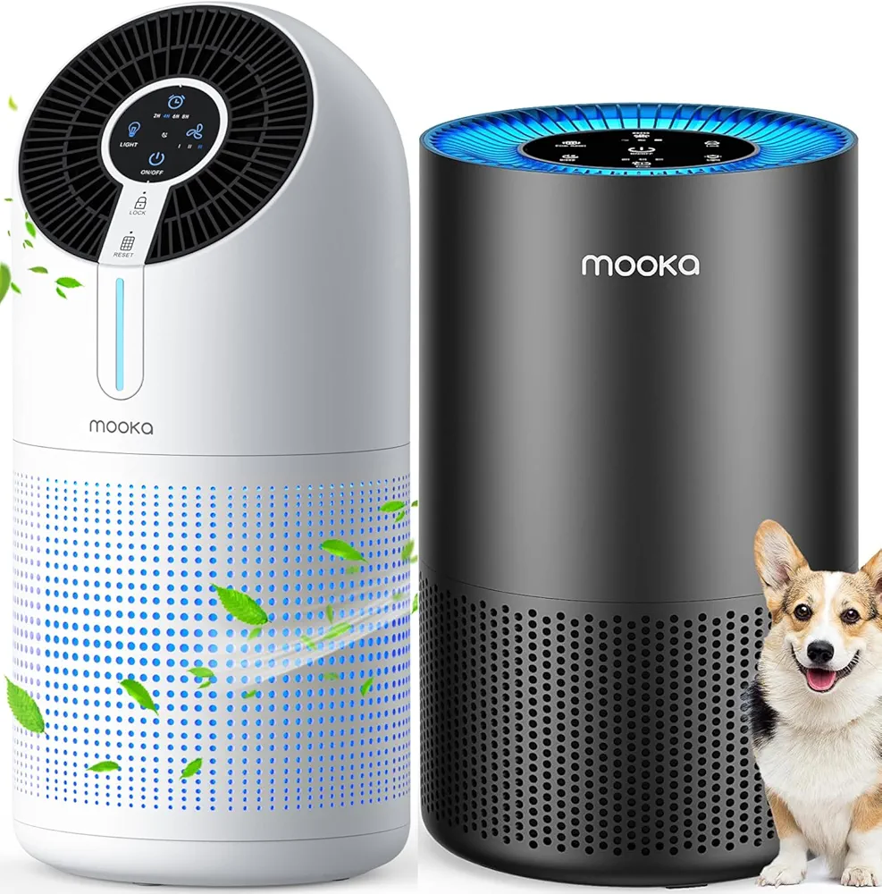 Air Purifiers for Home Large Room Pets Up to 1300 Sq Ft, MOOKA AP-S0610L and M02 H13 True HEPA Air Purifier Cleaner with 360° Air Inlet