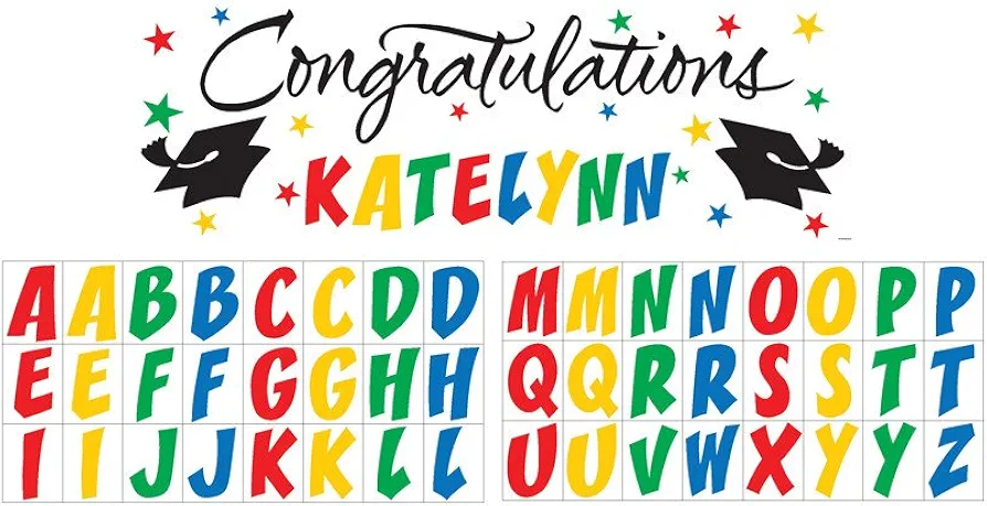 Creative Converting Classic Congratulations with Rainbow Stickers Paper Art Giant Fill-In Graduation Party Banner, 60 by 20-Inch