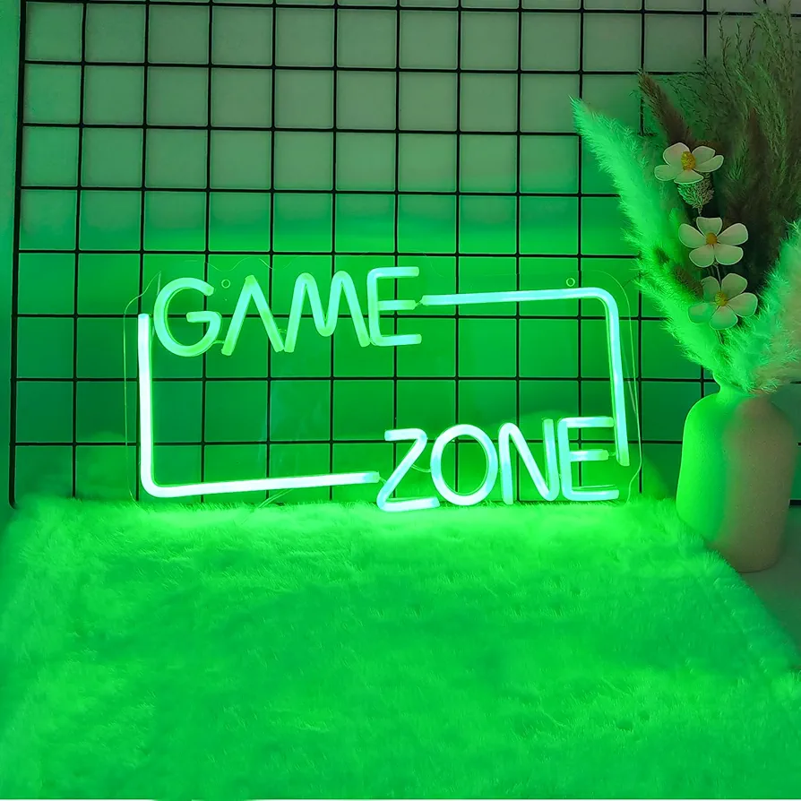 Game Zone Gaming Neon Sign - Boys Gaming Room Decor Light Signs, LED Bright Green Gamer Neon Sign for Teen Boys Bedroom, Party, Gifts for Gamer Boyfirend, Dimmable Switch USB Powered