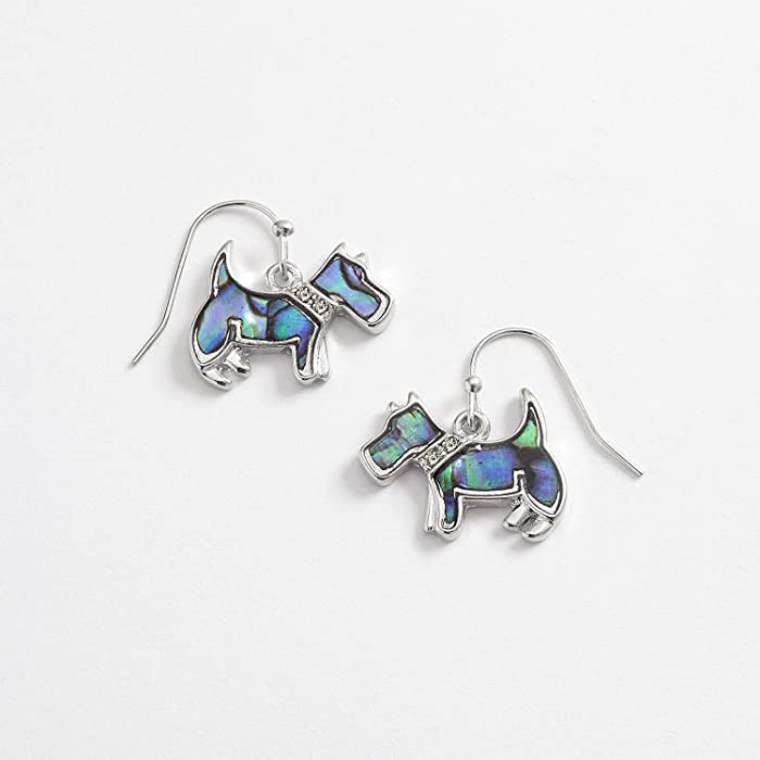 Talbot Fashion Inlaid Paua Shell Scottie Dog Earrings