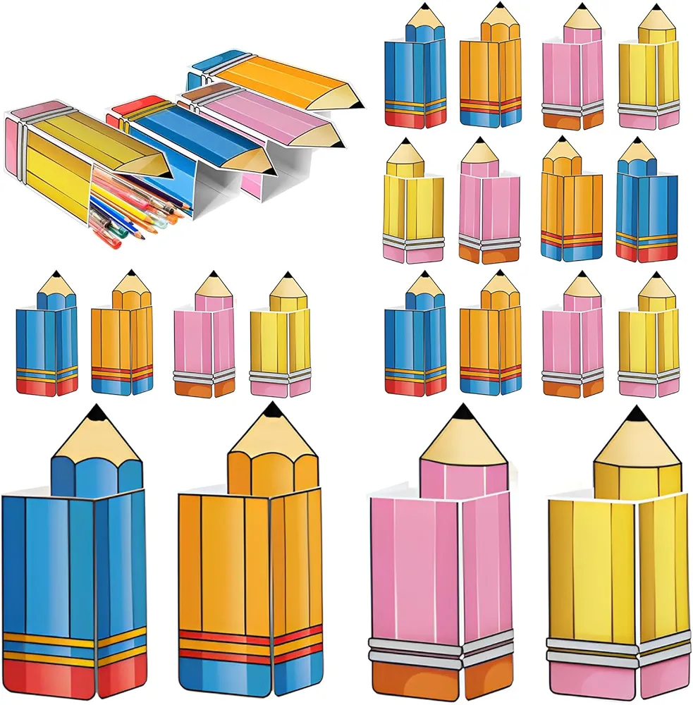 MUUPEG 24 Pcs Back to School Decorations Pencil Gift Box for Teachers Popcorn Holders Gift Bags Candy Boxes Party Favors Welcome Back to School Classroom Decorations