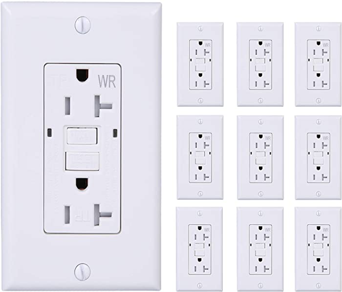 [10 Pack] LGL 20Amp 125V GFCI Duplex Self-Test Receptacle Outlet, Tamper Resistant, Weather Resistant, UL listed, 2 LED Indicator Lights, End-of-Life Alarm, Indoor and Outdoor Outlets, White